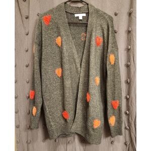 CELEBRATE TOGETHER Cardigan Womens Small S RED FUZZY HEARTS Pink Gray Valentines
